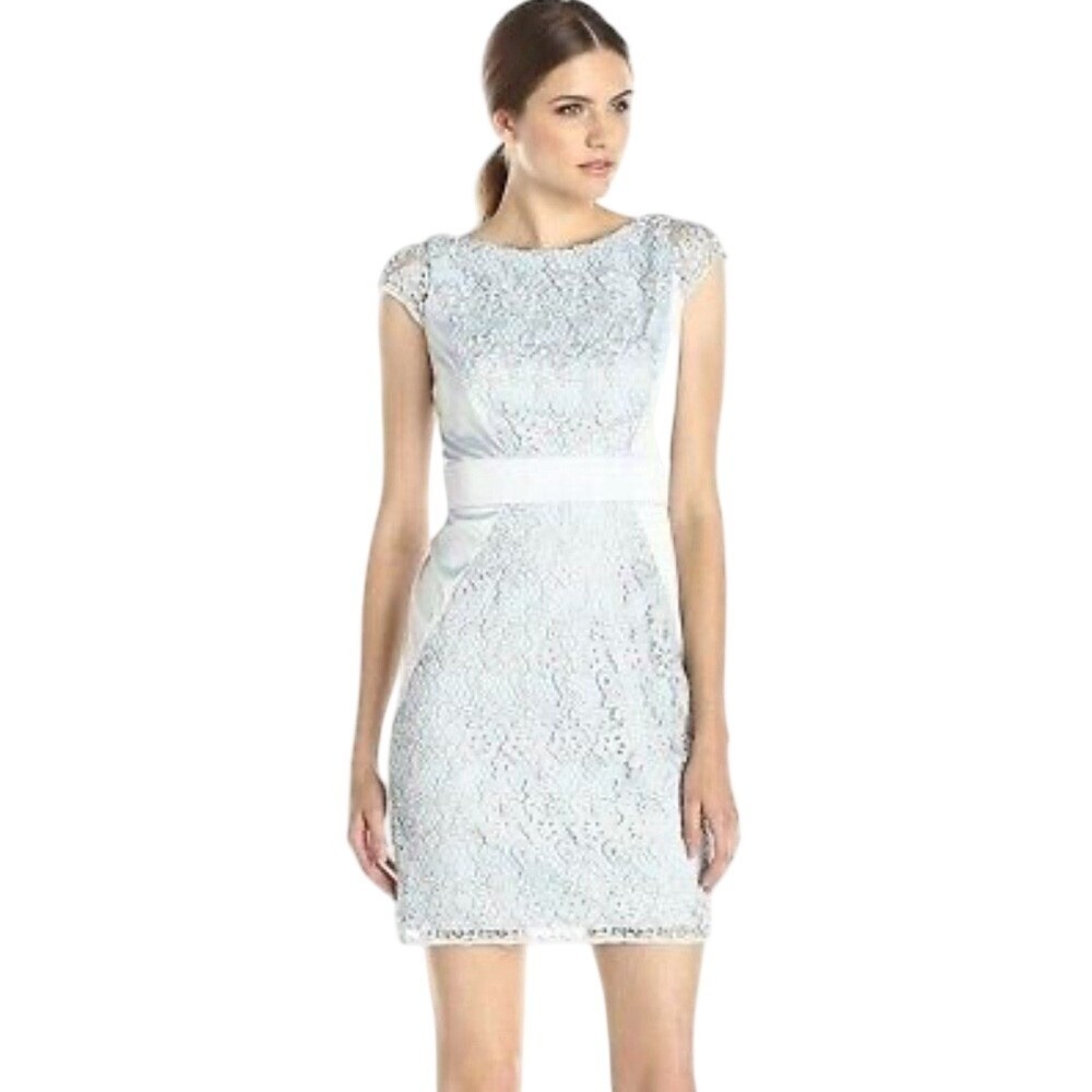 Jessica Simpson Women Silver Floral Lace Cap Sleeve Sheath Dress JS5A6411 Size 6